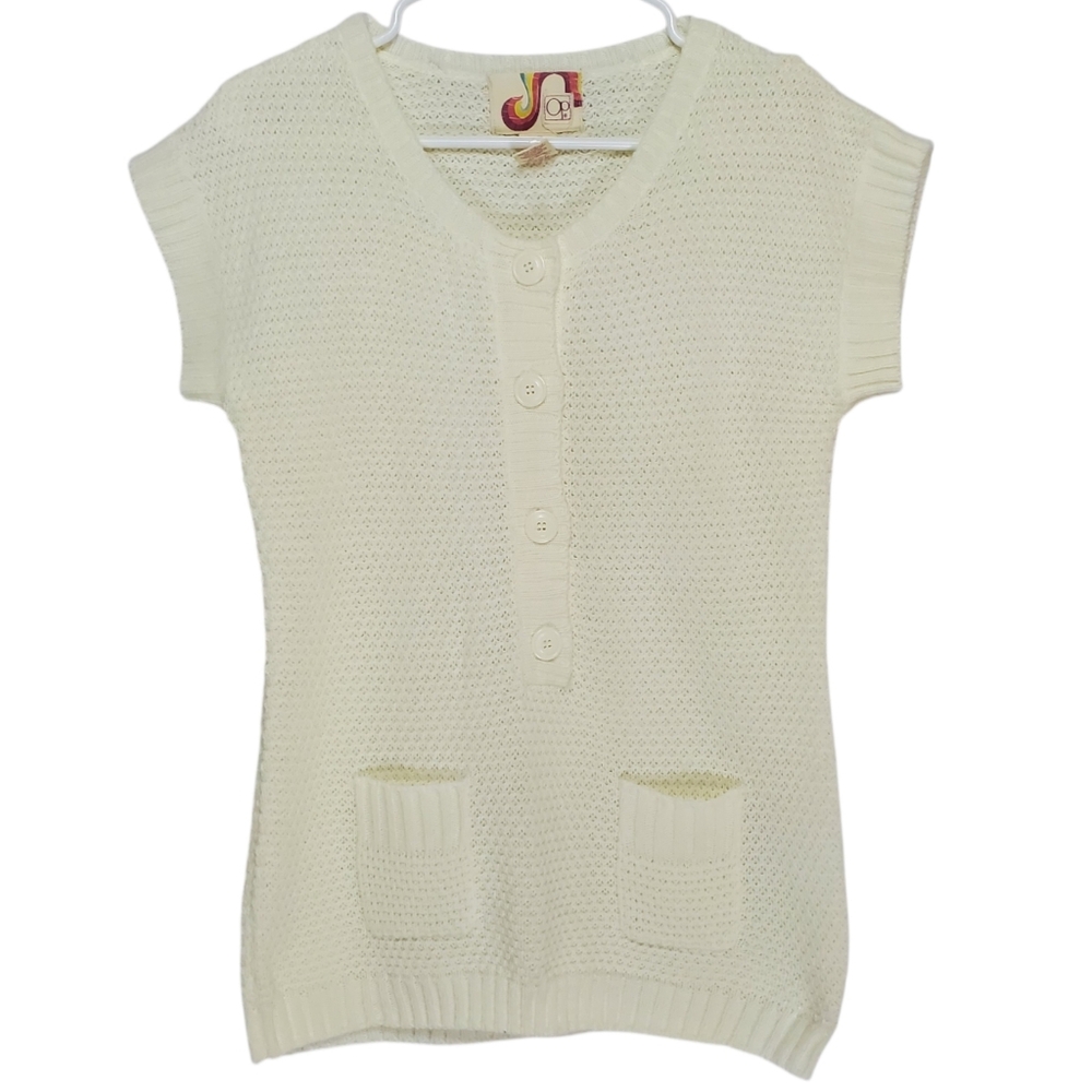7097 * Op Ocean Pacific Cap Sleeve Knit Tunic Top Cream Ivory Size L (11/13)